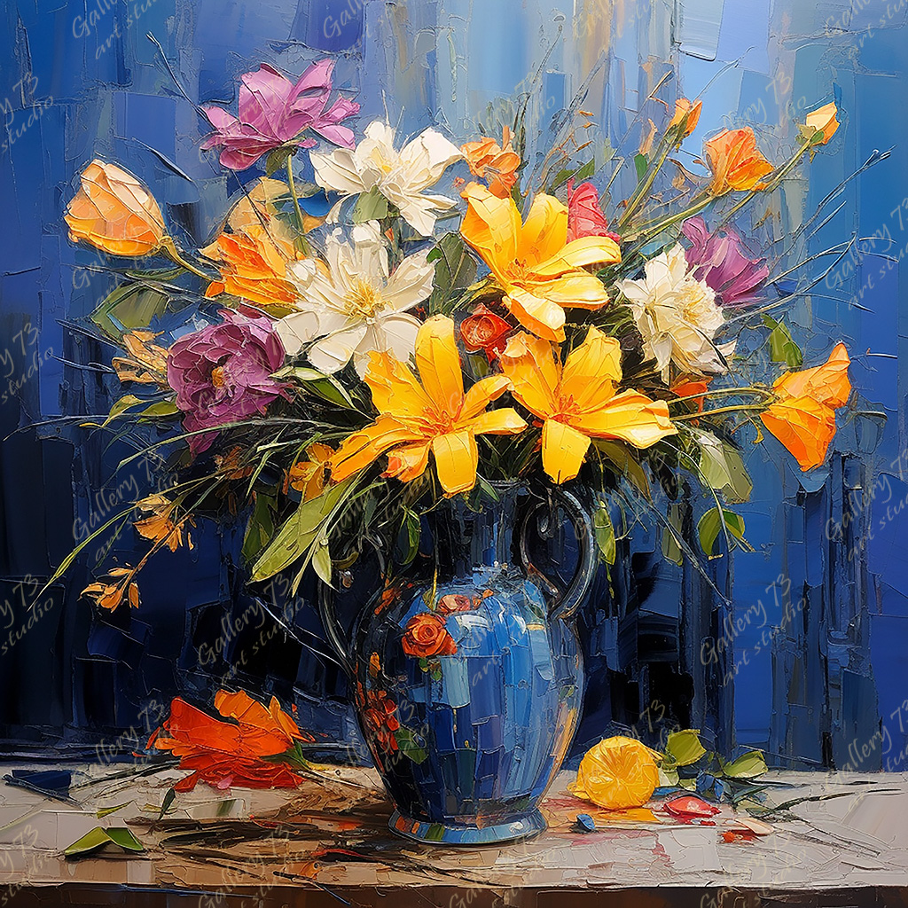 Flowers in a Blue Vase