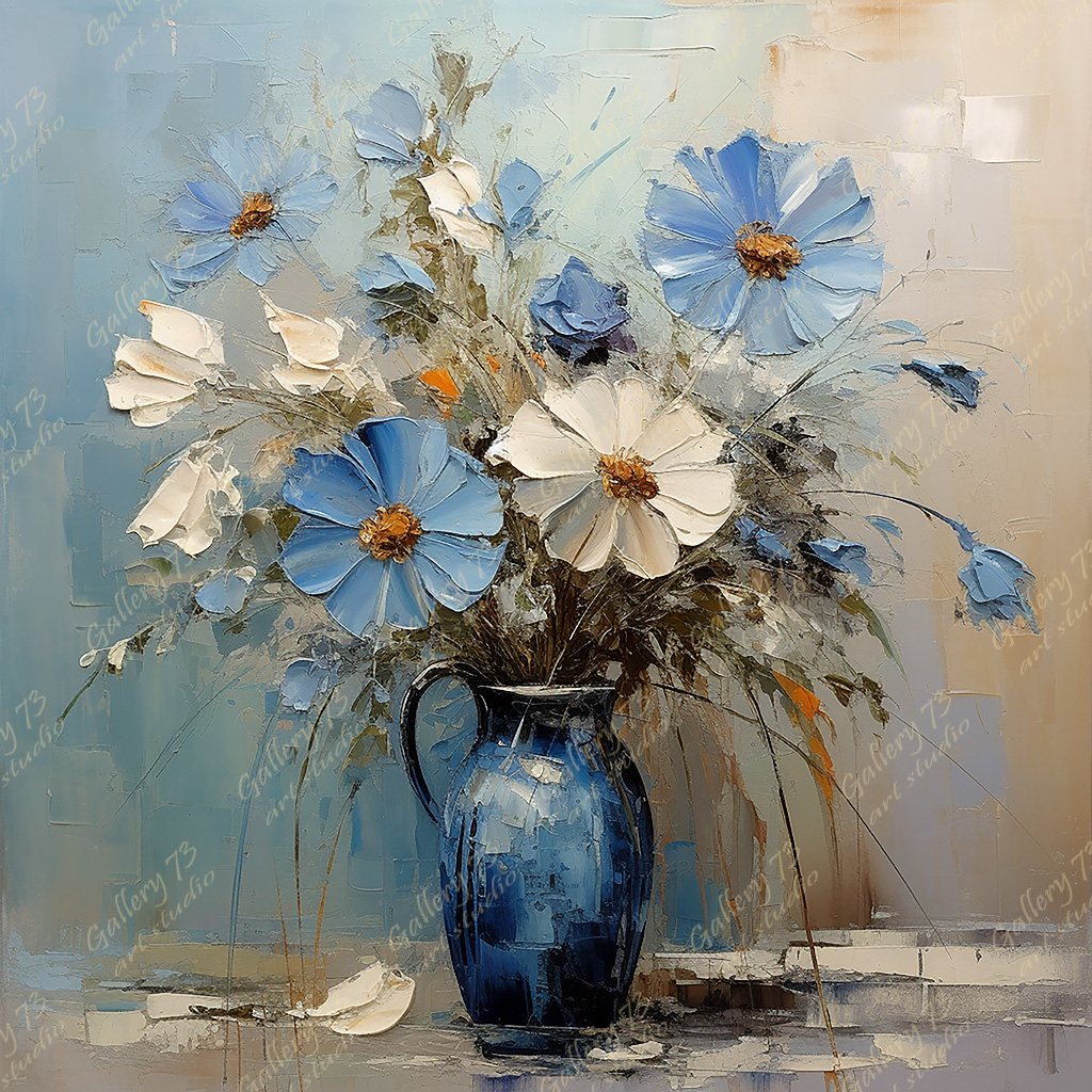 Flowers in a Blue Vase