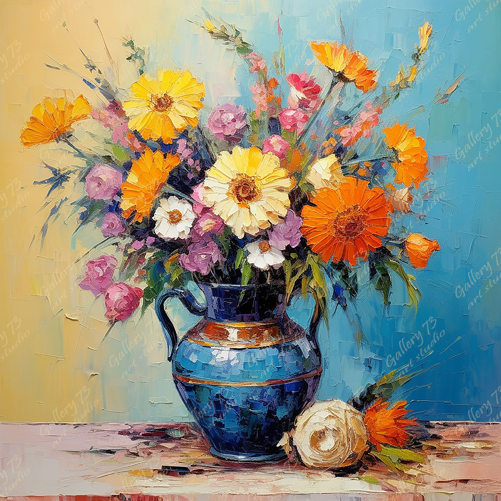 Flowers in a Blue Vase